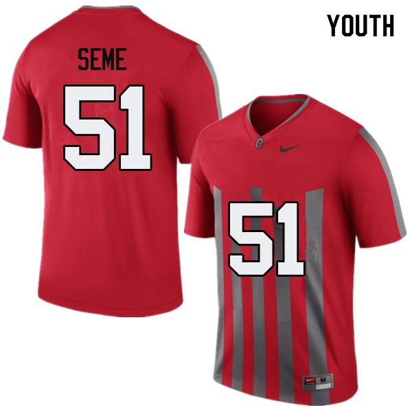 Ohio State Buckeyes #51 Nick Seme Youth Stitch Jersey Throwback OSU35475